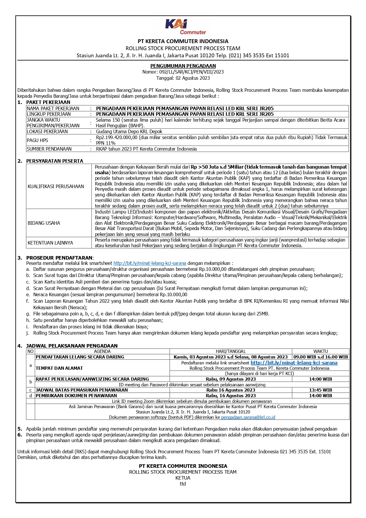 092 pen pengadaan pekerjaan pemasangan papan relasi led krl seri jr205 page 0001